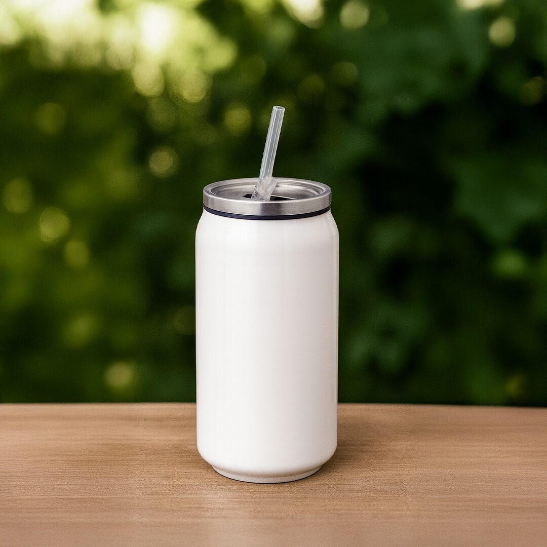Steel Coke Can with Straw