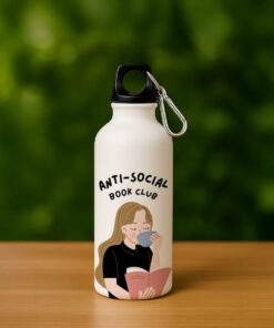 Anti-Social Book Club – Custom Printed White Metal Water Bottle