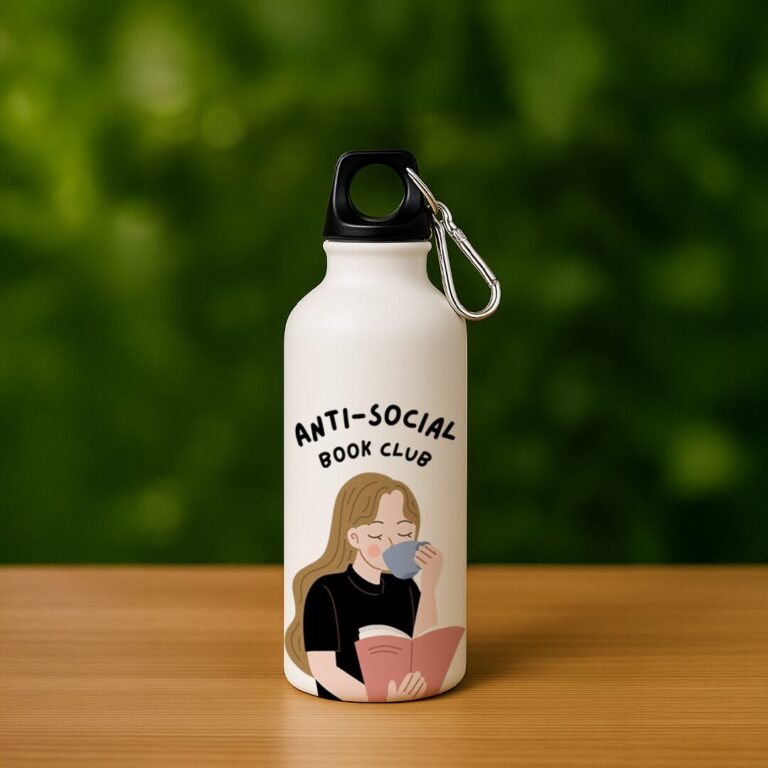 Anti-Social Book Club – Custom Printed White Metal Water Bottle
