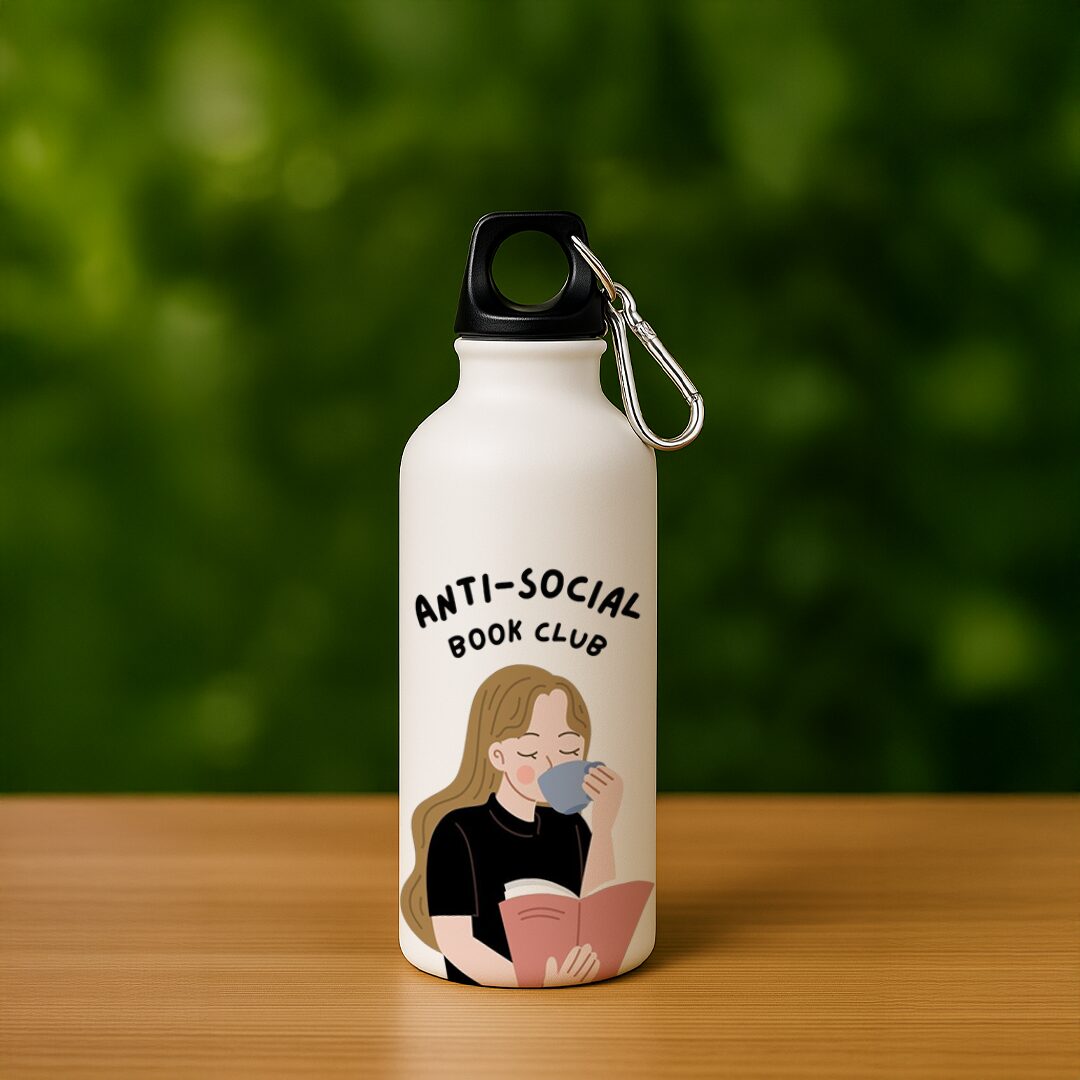 Anti-Social Book Club – Custom Printed White Metal Water Bottle