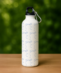 Pastel Blue Bow Pattern Custom Metal Water Bottle
