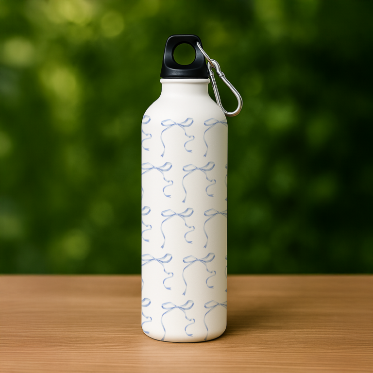 Pastel Blue Bow Pattern Custom Metal Water Bottle