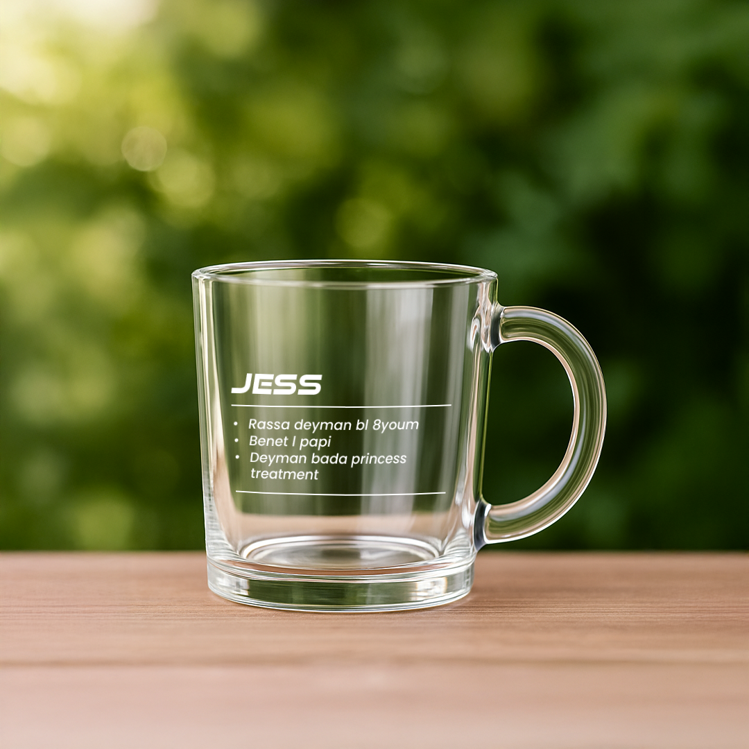 JESS Custom Text Clear Glass Mug