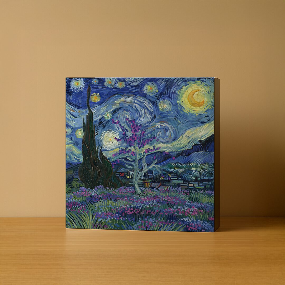 Starry Night Blossoms – Custom Printed Art Block