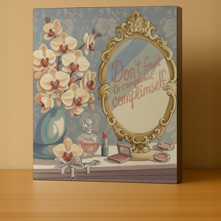 Vintage Vanity Scene – Inspirational Square Canvas Print