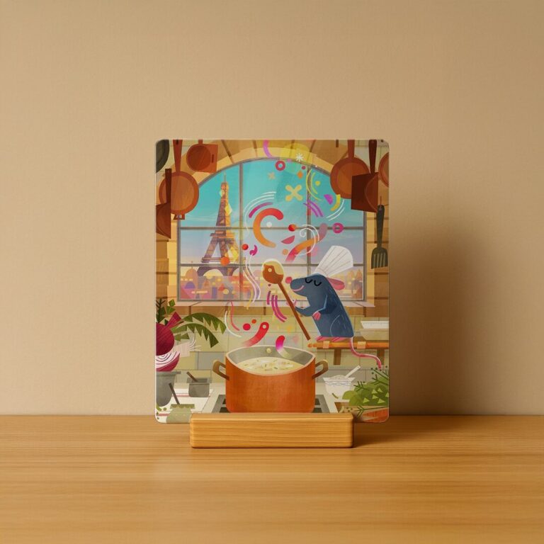 Whimsical Rat Chef Paris Kitchen – Custom Printed Decorative Panel with Wooden Stand