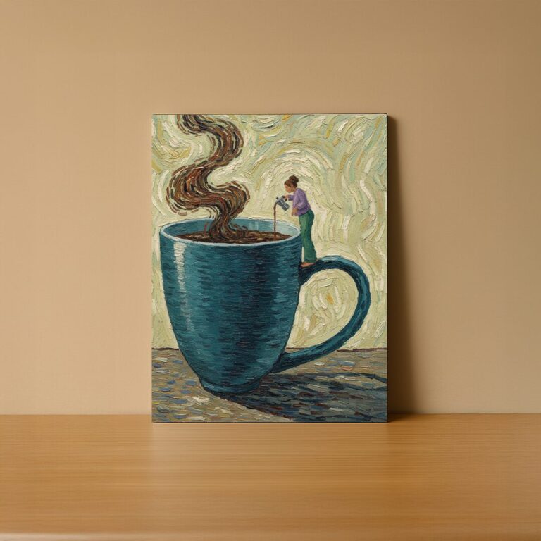 Whimsical Coffee Tree – Vertical Gallery-Wrapped Canvas Print