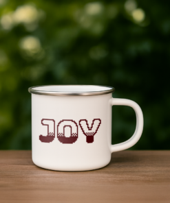 JOY Pixel Art – White Enamel Mug