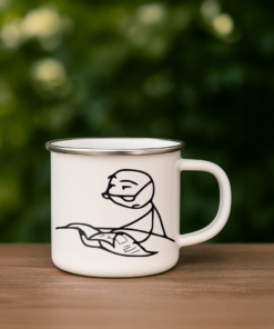 Masked Stick Figure Reading – Custom Enamel Camping Mug