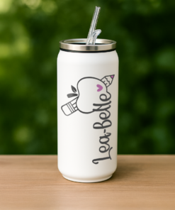 Personalized Apple & Pencil Design – Custom Steel Coke Can Tumbler