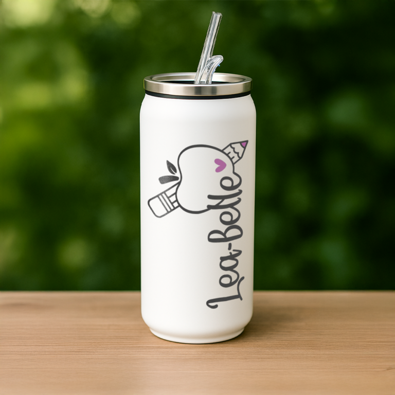Personalized Apple & Pencil Design – Custom Steel Coke Can Tumbler