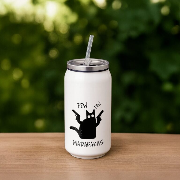 Pew Pew Cat – Steel Coke Can Tumbler