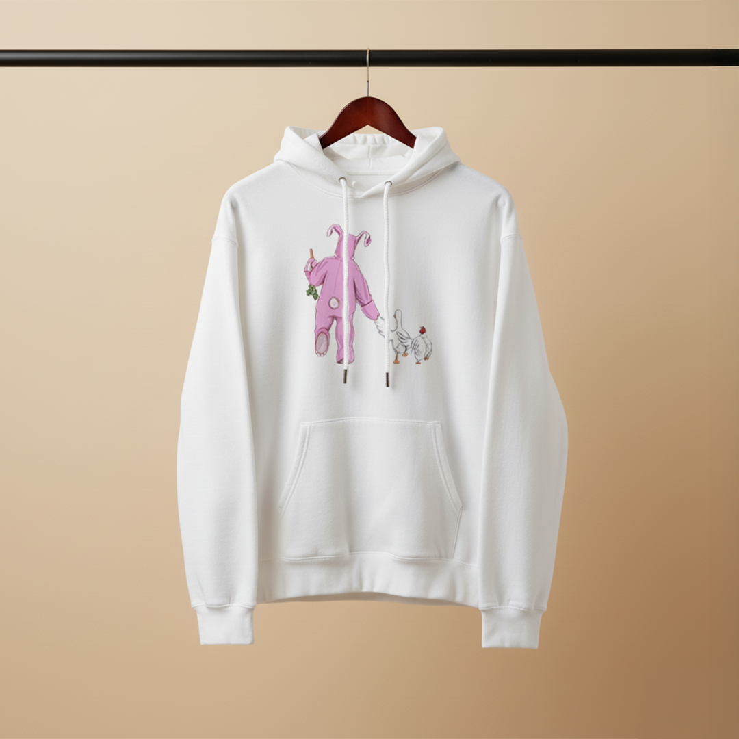 Whimsical Bunny Walk – Custom Printed Hoodie