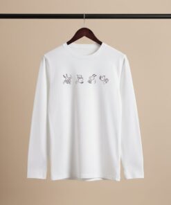 Playful Cartoon Dance White Long Sleeve Graphic Tee