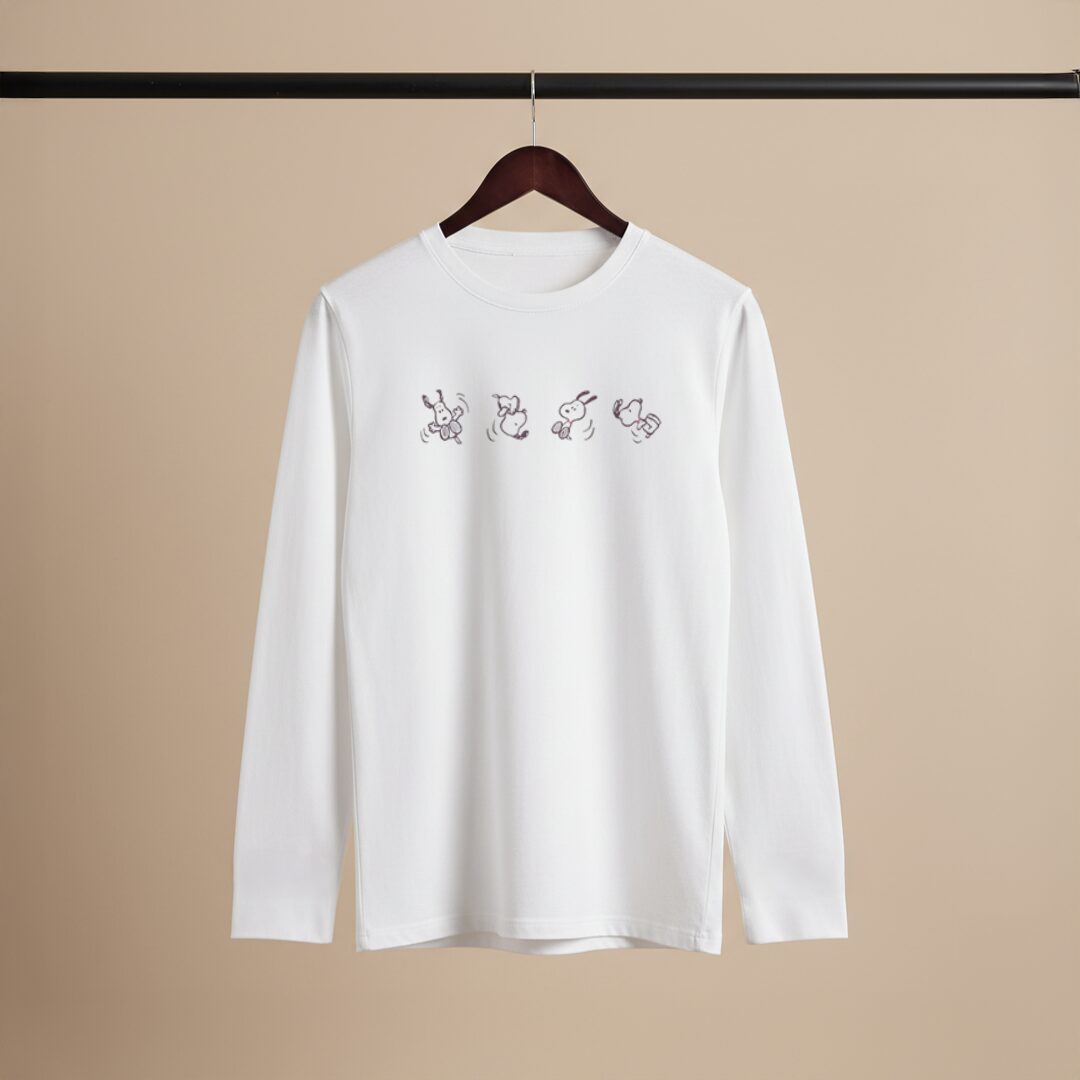 Playful Cartoon Dance White Long Sleeve Graphic Tee