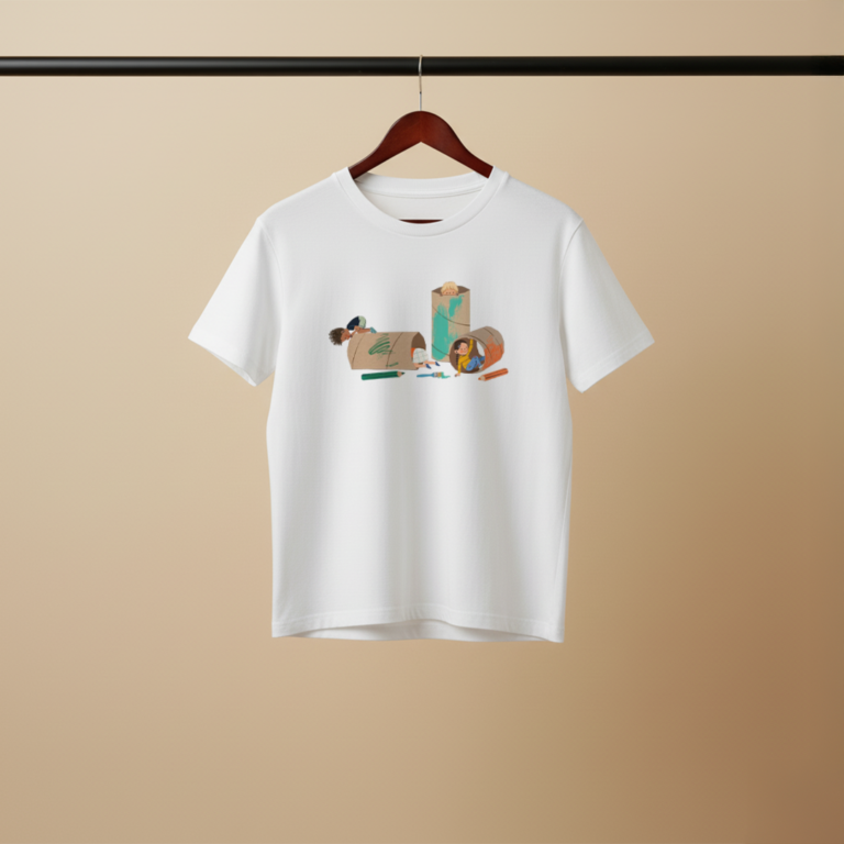 Creative Cardboard Kids – Playful Illustration T‑Shirt