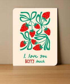 Strawberry Ribbon Love – Vertical Art Print