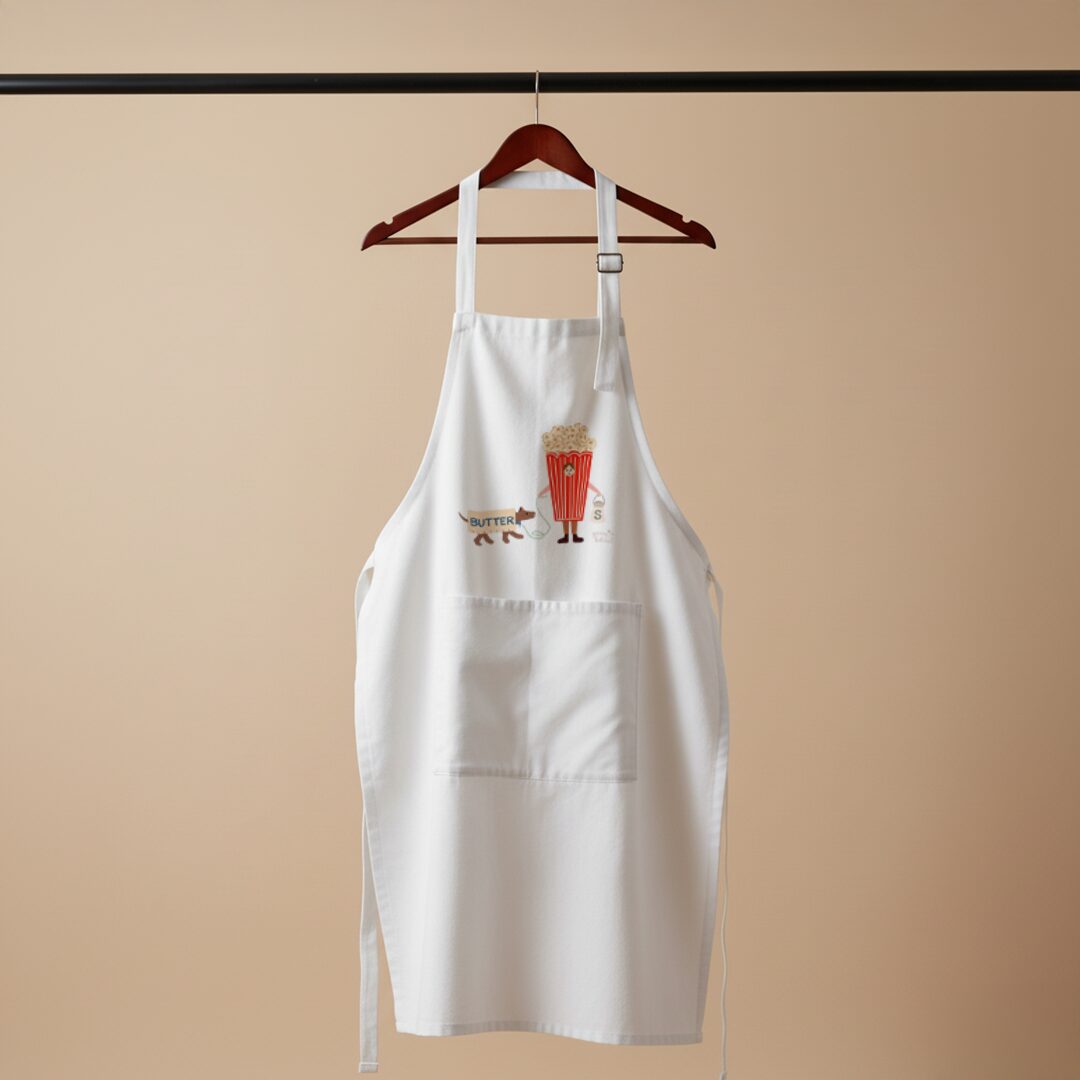 Popcorn & Butter Dog Cartoon White Kitchen Apron