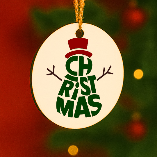 Typographic Snowman CHRISTMAS – Custom Printed Holiday Ornament