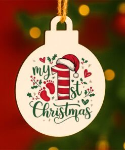 My 1st Christmas Baby Ornament – Candy Cane & Footprints Design