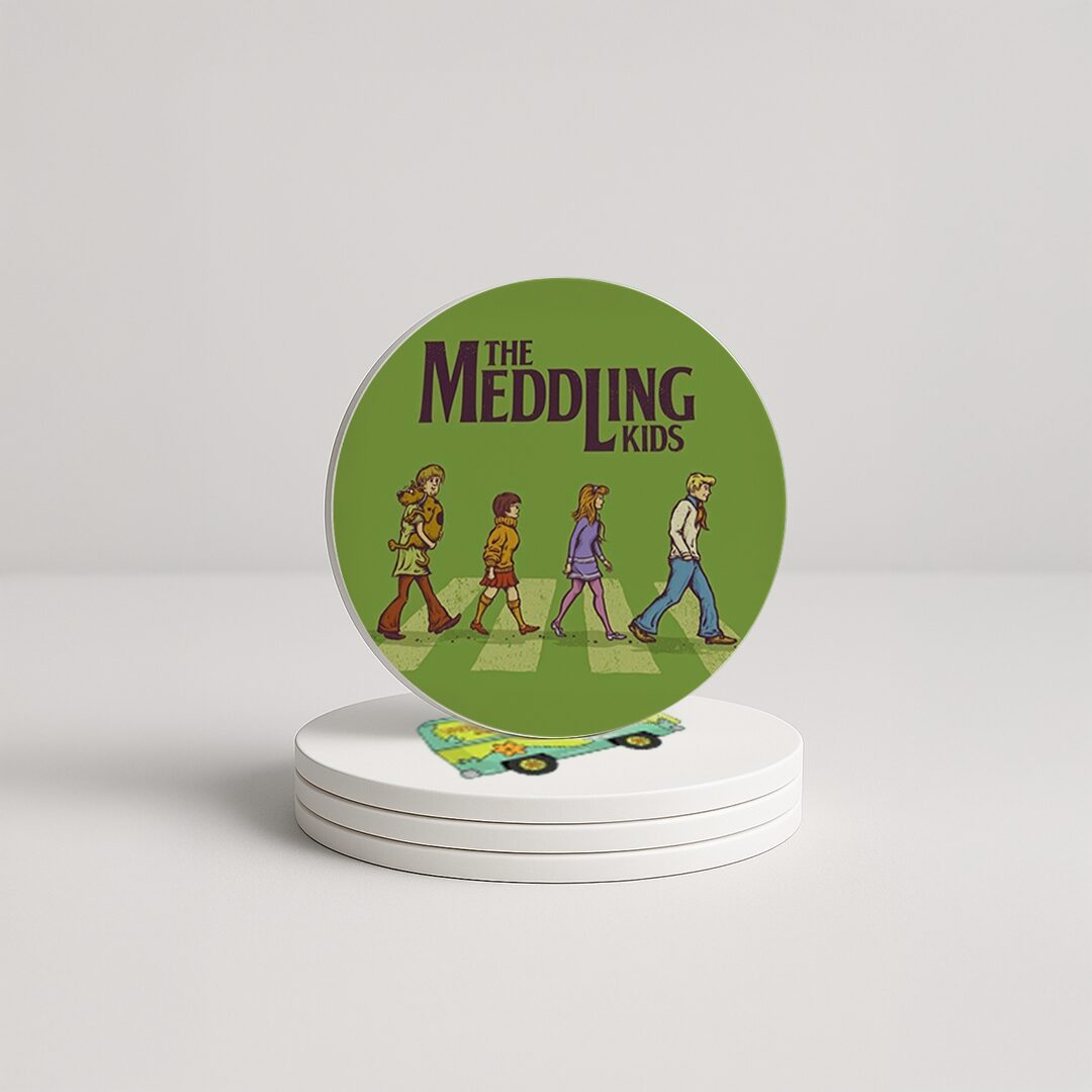 Meddling Kids Abbey Road – Custom Printed Round Coaster Set