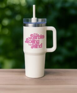 Barbie Humor Cream Travel Tumbler with Handle
