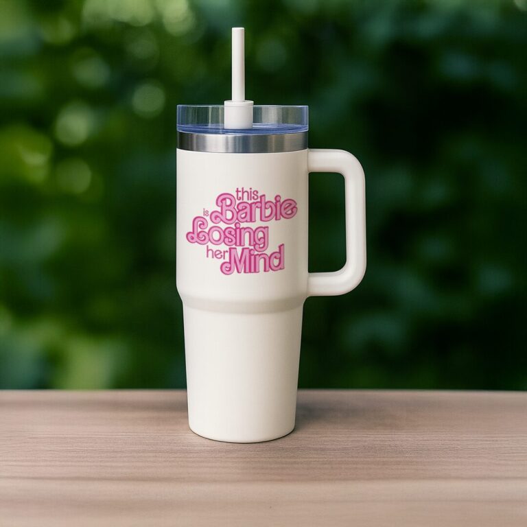 Barbie Humor Cream Travel Tumbler with Handle