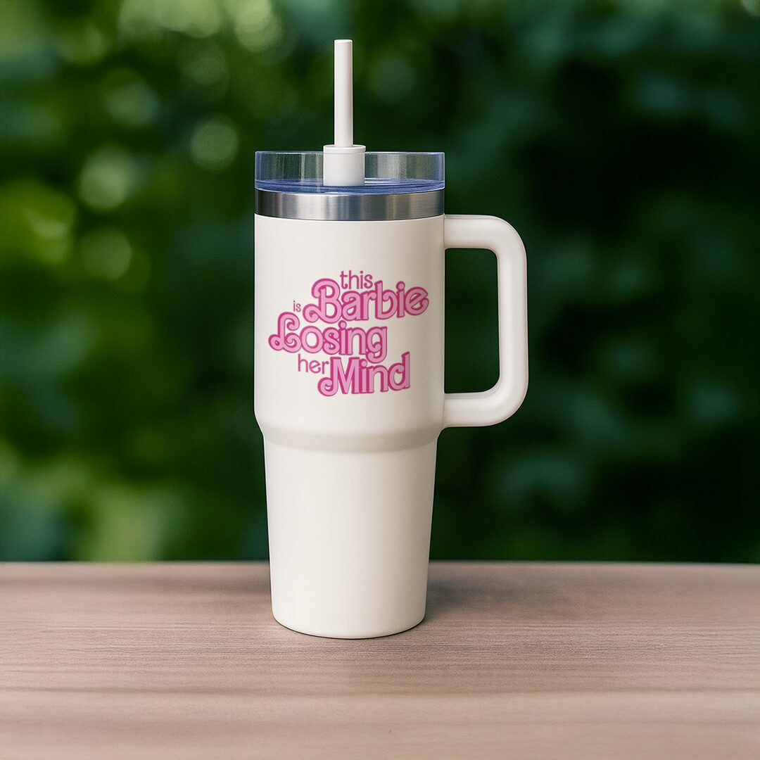 Barbie Humor Cream Travel Tumbler with Handle