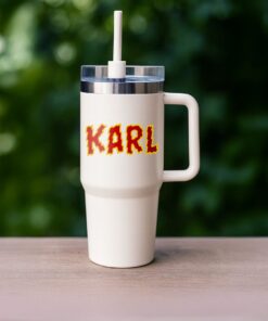 Flame-Style Name Insulated Travel Mug with Handle