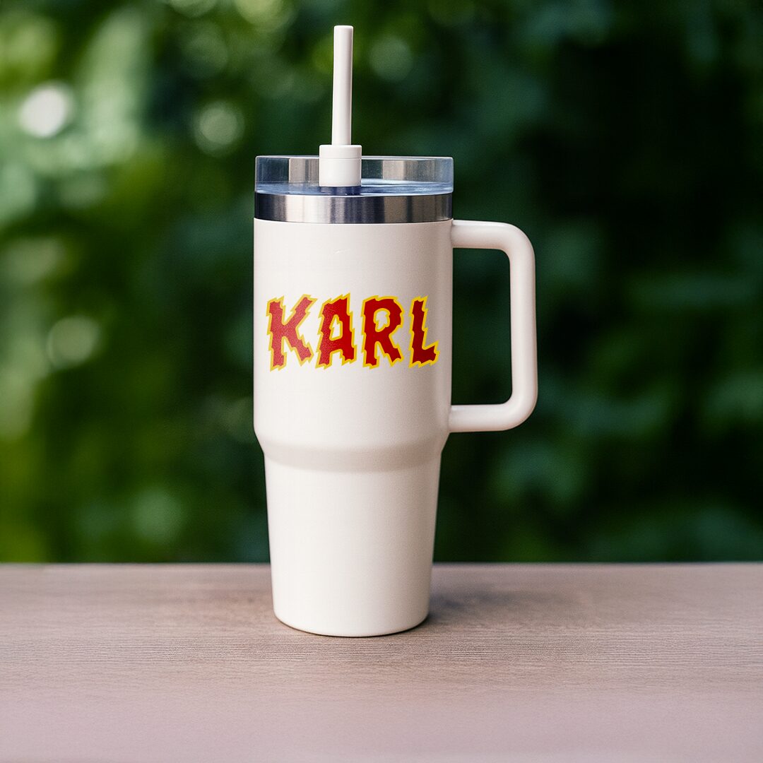 Flame-Style Name Insulated Travel Mug with Handle